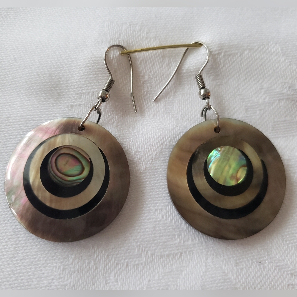 Round Iridescent Dangle Earrings Seashell